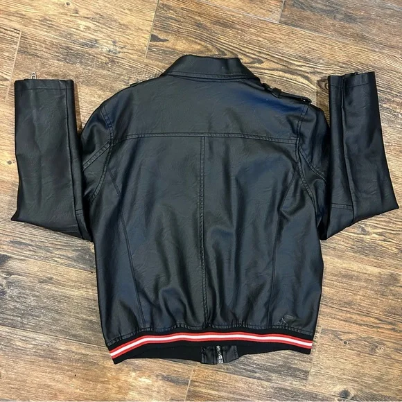 Blank NYC Black Bomber Jacket with Red and White Stripes - Size M - Picture 11 of 11